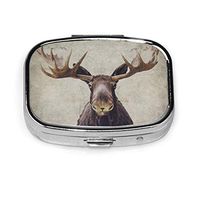 NTMCXFW Pill Box Case Retro Abstract Moose Travel Purse Pocket Portable Carry On Gum Case Pill Box 2 Compartment Medicine Case -Daily Medication Organizer Storage for Travel Organizer Unique Gift