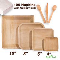 Mattai Palm Leaf Plates, Biodegradable & Compostable - Organic Sustainable Square Dinnerware set[Plates, Forks, Knives, Napkins] Bamboo & Wood Alternative (10" - 25 Pack)