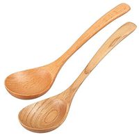 YOULEJU Beech Chestnut Household Kitchen 18cm Wood Round Head Soup Spoon 2-Piece