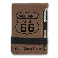 Mini Notepad, Route 66 California, Personalized Engraving Included (Dark Brown)