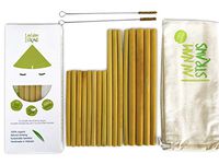 Reusable Straws | Set of 16 Bamboo Straws of Assorted Sizes with Straw Cleaning Brush and Reusable Bag | Eco Friendly, Biodegradable Straws, Natural Alternative to Plastic Drinking Straws