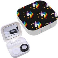 Portable Contact Lens Case Box Travel Kit Mirror + Bottle + Tweezers Container Holder [ Unicorn Closed Eyes Rainbow Mane ]