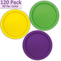 120 Paper Dessert Plates (7") - Lime Green, Neon Yellow, Deep Purple - 40 Per Color, 3 Colors - Great Assortment for Birthday Parties, Weddings, Holidays, Baby Shower, Celebrations, and more