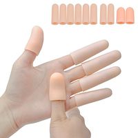Sumifun Silicone Thumb Sleeves- Gel Finger Protector Support for Arthritis Basketball Mallet Finger Trigger (1 Pair Short+ 4 Pairs Long, Nude)