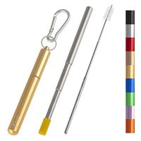 Reusable Drinking Straw - Portable Collapsible & Foldable Telescopic Stainless Steel Metal Design - Light Aluminum Case - Long Cleaning Brush - Silicone Tip - Carabiner KeyChain - 1 Yellow
