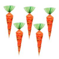 TRYAH 60 Pieces Easter Carrot Cone Bag Cellophane Treat Goody Bag for Easter Party Favor