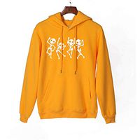 HNTDG Women Halloween Skull Print Long Sleeves Pullover with Pocket Hooded Sweatshirt Blouse Tops Yellow