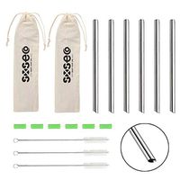 6 Pcs Boba Straws with Sillicone Tips, Jumbo Reusable Smoothie Straws, 0.5" Wide Metal Straws, Stainless Steel Straws for Bubble Tea/Tapioca Pearl Milkshakes Smoothies with 3 Cleaning Brush & 2 Case