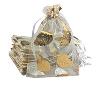 COTOSEY 100PCS 5x7 (13x18cm) Drawstring Organza Jewelry Favor Pouches Wedding Party Festival Gift Bags Candy Bags (5x7, White-Gold Leaf)