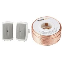 Yamaha NS-AW150WH 2-Way Indoor/Outdoor Speakers (Pair, White) and AmazonBasics 16-Gauge Speaker Wire - 100 Feet Bundle