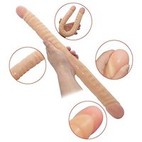 USTHOY 18.1 inch Lifelike Silica Gel Massager Long Double Ended Headed Female Personal Massage Wand for Women Health Material Portable Massage Wand for (Flesh)