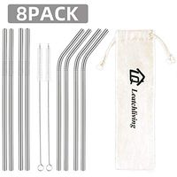 Leatchliving 8-Pack Reusable Stainless Steel Metal Straws, Smoothie Straws for Milkshakes, Frozen Drinks, Ideal Choice for Kitchen, Bar and Picnic Free Cleaning Brush Included Silver