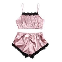 Viviplus Women's Sexy Lace Lingerie, Satin Sling Babydoll Teddy Solid Underwear Pajamas Sleepwear Bow Nightwear Shorts 2PC Set
