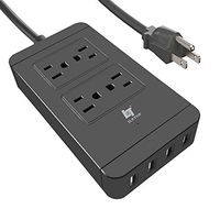 ILETOP Surge Protector Power Strip with USB Ports Smart Current,4-Outlet, 6ft Extension Cord Charging Station-Black