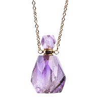YGLINE Natural Healing Stone Essential Oil Diffuser Perfume Bottle Pendant Necklace Jewelry(Amethyst)