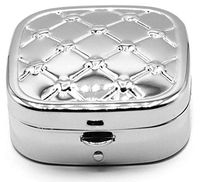 Silver Lattice Square Pocket Purse Portable Travel Pill Box & Medicine Organizer (2 Compartments)