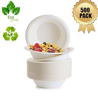 OURhome Bagasse Eco Bowl Disposable Natural Sugarcane Heat Resistant Eco Friendly Paper Alternative Bowls, White, Biodegradable and Compostable Bowls (500 Count, 8Oz)