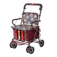 Four-Wheeled Shopping Cart for The Elderly, A Walker with Wheeled Seats, Seat Folding Roller Cart (Color : Rich Flower)