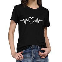 EAZsyn8 Women's T- Shirts Leaf Print O-Neck Short Sleeve Tees Casual Wild Lightweight Tunics Tops (XXXL, A3~Black)