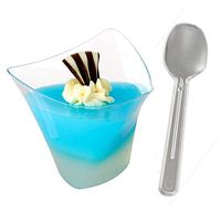 Beiyoudi 50 Pack 4 Oz Dessert Cups Twisted Trilateral Cups with Plastic Spoons Disposable Clear Plastic Mousse Bowls Pudding Cups Appetizers Tumbler Cups