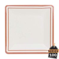 Pack of 100 Rose Gold Rim Disposable Paper Plates, Square 7", Everyday Party Supplies for Appetizer, Lunch, Dinner, or Dessert