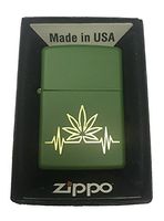 Zippo Custom Lighter -"My Heart Beat" Marijuana Weed Pot Leaf Design