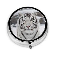 Wild White Tiger Portable Vitamin Medicine Round Pill Case, Purse Pocket Pill Boxes Organizer with 3 Compartment