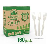 100% Compostable Forks in White- 160 Large Biodegradable Ecofriendly Utensils. Sturdy 7" inch Plastic, Wooden and Bamboo Silverware Alternative (White)