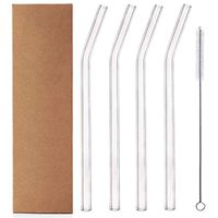 LanJing Reusable Clear Bent Borosilicate Glass Drinking Straws Set of 4 Glass Straws with 1 Cleaning Brush