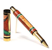 Elite Rollerball Pen - 24kt Gold - Beeswing Narra, Pyinma and Green Box Elder with Yellow Box Elder Inlays