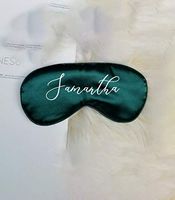 Personalized Satin Sleep Eye Mask Blindfold, Bridesmaid Gift Hen Party Custom Monogram Bachelorette Wedding Favors Birthday Gift for Her (Emerald Mask)