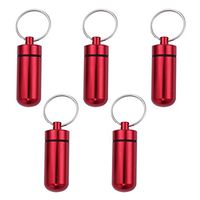 SUPVOX 5PCS Medicine Bottle Key Ring Waterproof Aluminum Alloy Portable Mini Pill Box Keychain (red)