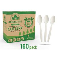 100% Compostable Spoons in White- 160 Large Biodegradable Ecofriendly Utensils -Sturdy 7" inch Plastic, Wooden and Bamboo Silverware Alternative (White)