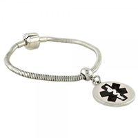 Pan-Dorra PRE-Engraved “Lymphedema Alert Right ARM” Stylish Medical Bracelet - Round Black Charm 8.50