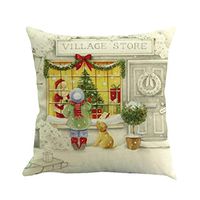 Christmas Decorative Pillow Cover, Kaiye Xmas House Home Pattern Print Pillowcases Square Throw Cushion Cover for Safe Chair 45x45cm