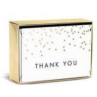 Graphique Falling Dots Boxed Notecards, 16 Embellished Gold Polka-Dotted "Thank You" Cards with Matching Envelopes and Storage Box, 3.25" x 4.75"