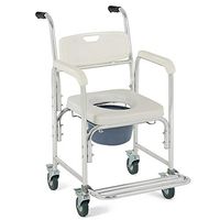 Thaweesuk Shop Medical Commode Wheelchair Bathroom Shower Bedside Toilet Padded Seat Wheel Lock PU Seat Material + Aluminum Frame + PP Bucket 22" x 33" x 37" of Set