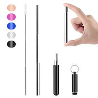 Yoocaa Collapsible Reusable Metal Straws - Portable Drinking Stainless Steel Travel Straws with Carrying Case and Cleaning Brush - Black