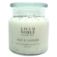 LOID NOBLE’s Sage and Lavender Essential Oil Soy Wax Candle with Organic White Sage | Cleansing | Relaxant | Healing | Purifying | Aromatherapy | Hand Poured | Double Cotton wicks | Coloring Free