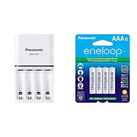 Panasonic "Advanced" eneloop Individual Battery 3 Hour Quick Charger with 4 LED Charge Indicator Lights, White & BK-4MCCA8BA eneloop AAA 2100 Cycle Ni-MH Pre-Charged Rechargeable Batteries, 8 Pack