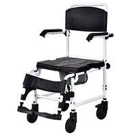 Kanizz Bathroom Shower Walker Wheelchair w/Toilet Commode, Adjustable Armrest & Cushion, Senior Elder Handicap Disability Shower Rollator Wheelchair, Great for Home Hospital