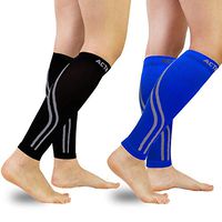 Compression Calf Sleeves (20-30mmHg) for Men & Women - Leg Compression Socks for Shin Splint,Running,Medical, Travel, Nursing (A1- Black+Blue, M(Calf 9-12.5 inches）)