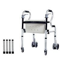 F&T Dual-use Walker, Walking Frame Foldable Adjustable Height Cane Old Man Cane Four Feet Elderly Walker Chair Stool Cane Old Man Walking Stick Light Multifunctional Cane Chair (Color : Silver)