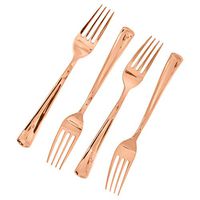 Disposable Plastic Forks Utensils Flatware | 100 Piece - Solid, Durable, Bright, Shiny, Fancy, Elegant Plastic Silverware Cutlery Set (Rose Gold)