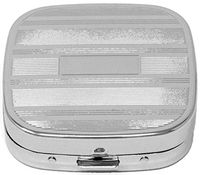 Silver Etched Lines - Pocket Purse Portable Travel Pill Box & Medicine Organizer (3 Compartments)