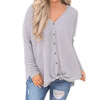 FRC0LT 2018 Fashion Women Cardigan FRCOLT Womens Waffle Knit Tunic Blouse Tie Knot Henley Tops Bat Wing Plain Shirts (S, Gray)