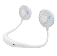 TACY Hands-Free Neckband Fan Sports Personal Fans Wireless & USB Rechargeable Necklace Style Fans Dual-Head Mini Fan (White)