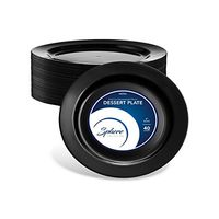 SPHERE PARTY PLATES/DESSERT PLATES | 6 Inch Plastic Plates for Appetizer Etc.| Round Black Everyday Plate, 40 Pack | Elegant & Sturdy Heavy Duty Disposable Plates for all Holidays & Occasions