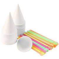 Ruisita 100 Pieces 6 Ounce Snow Cone Cups Cone Water Cups Shaved Ice Cups with Snow Cone Spoon Straws for Home or Company