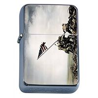 American Flag USA Flip Top Oil Lighter S17 Smoking Cigarette Smoker Includes Silver Case